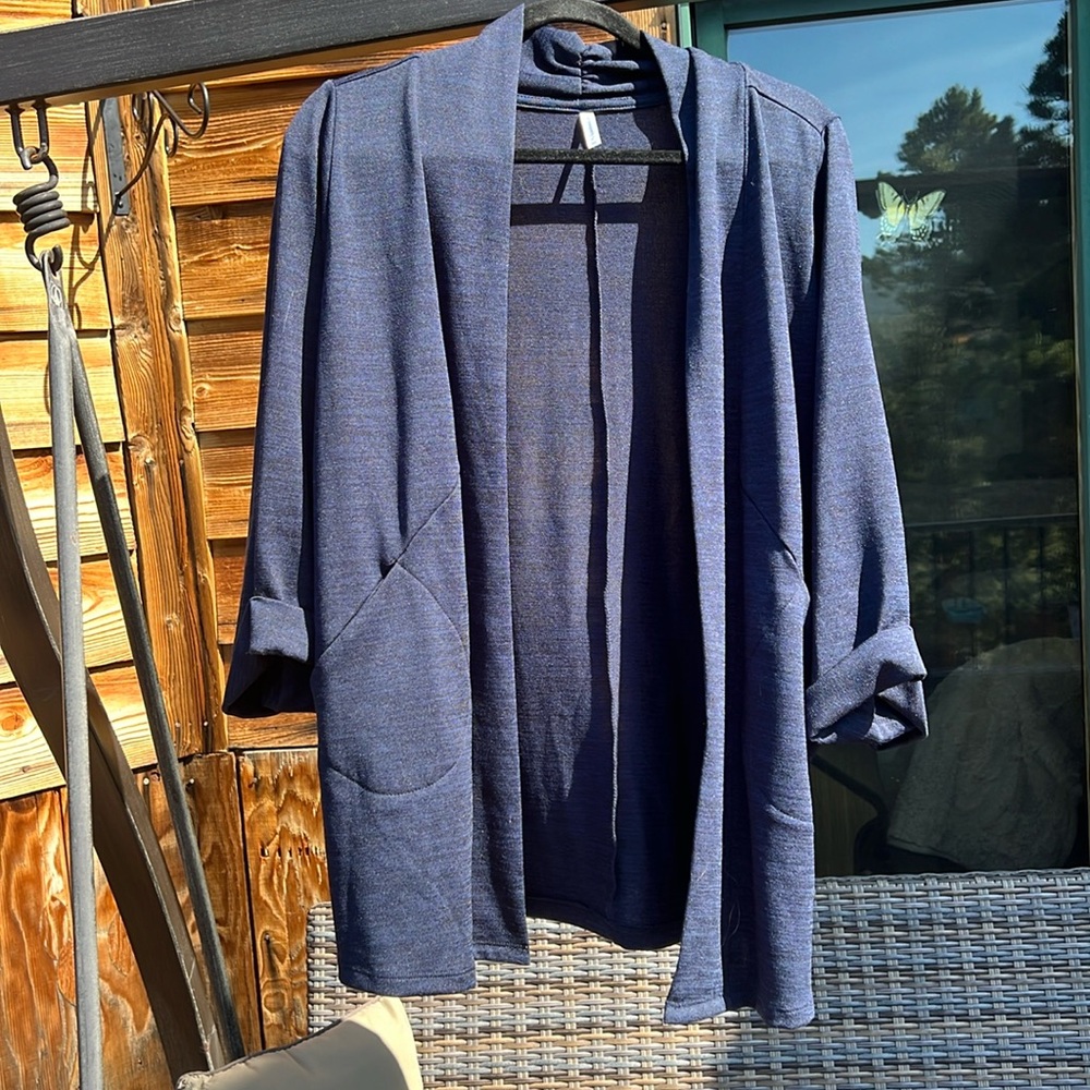 Passport Large Navy Open Front Cardigan with Pockets